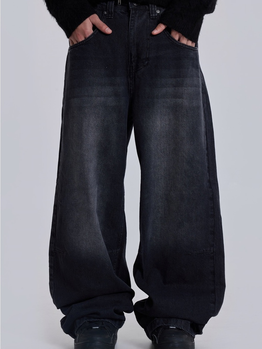 Jaded London Black Washed Wide-Leg Relaxed Jeans